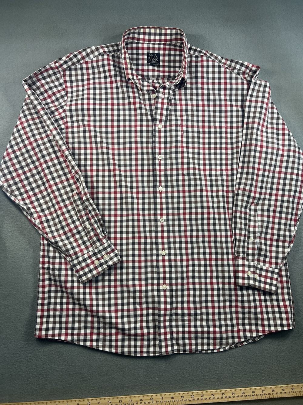 Jos. A. Bank Gray Plaid Dress Shirt XL - Long Sleeve Cotton Business Wear